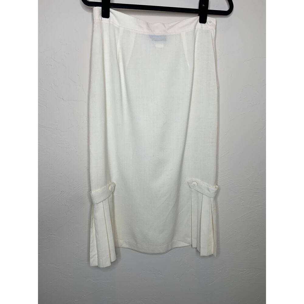 Vintage Cream Pencil Skirt 30" Waist Side Pleat Panels